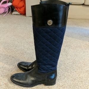 Tory Burch Navy and Black Riding Boots